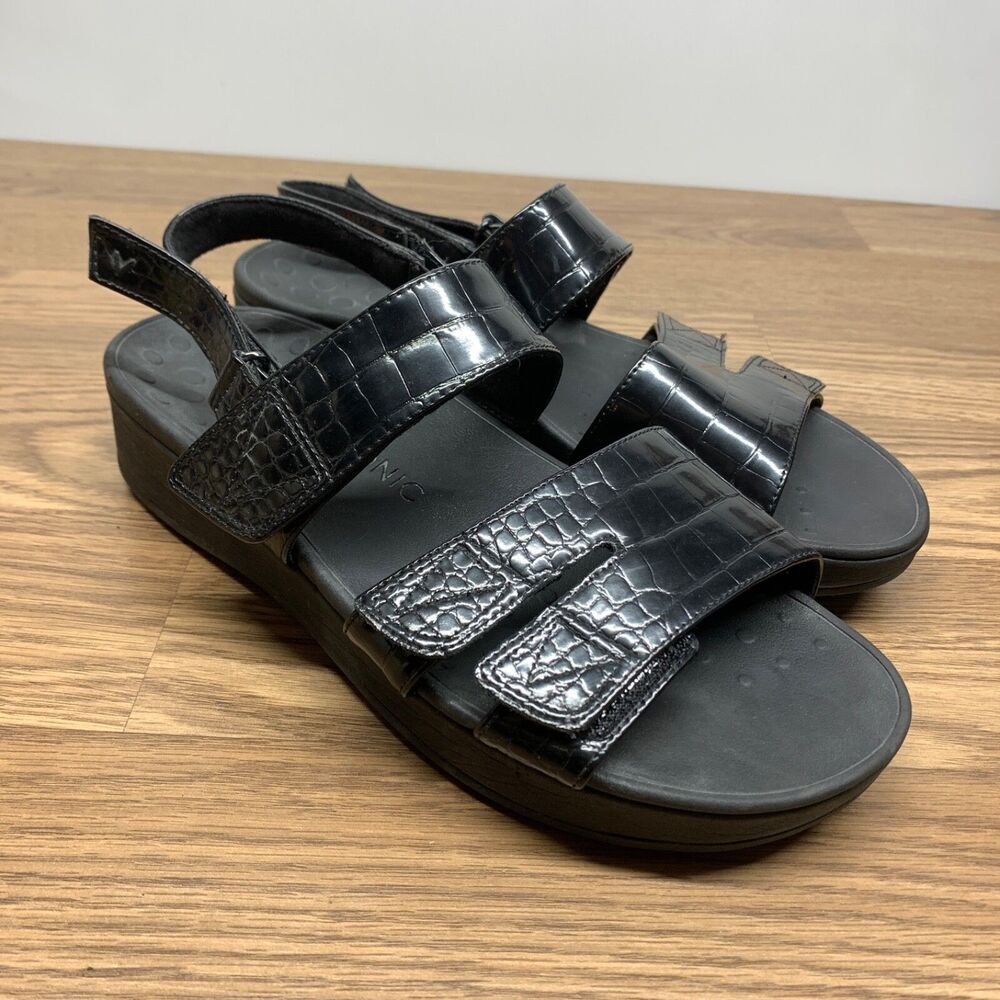Vionic Women's Black Roma Platform Wedge Sandal Size 12 Croc Print